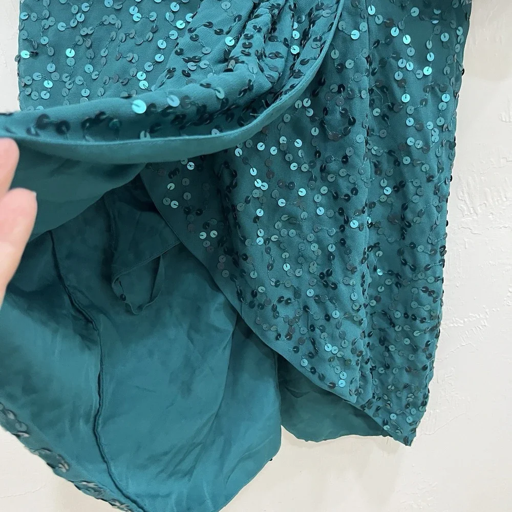ASOS Sequin Mini Dress Women‎ Size 4 Teal Excellent Deep V-Neck Wrap Cocktail